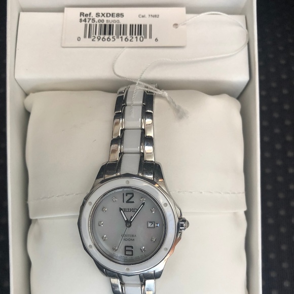 Seiko womens diamond mother of pearl quartz watch
